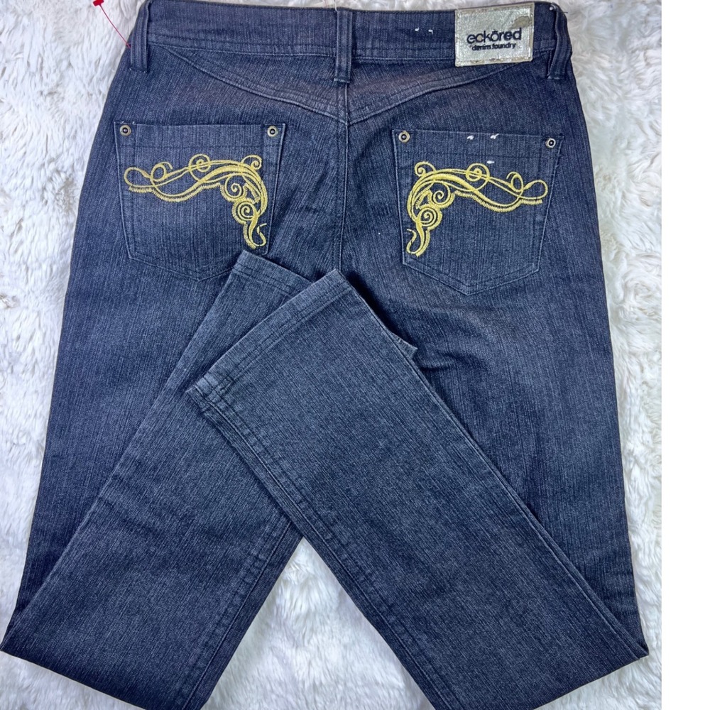Ecko Red Denim Foundry Dark Wash Low Rise Straight Leg Jeans Embroidere Sz 5 A42